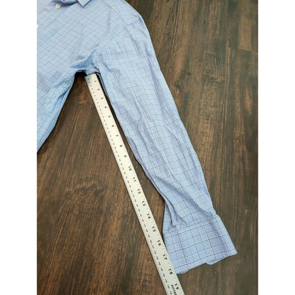 David Donahue Shirt Mens Sz 15 32/33 Long Sleeve Dress Trim Fit Plaid Blue Casua - Picture 7 of 9